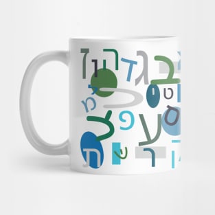 Hebrew Alphabet Letters, Blue, Green, Gray Mug